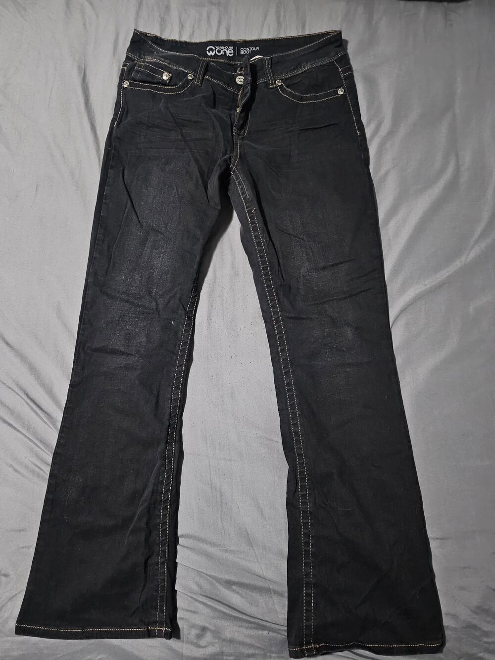 Warehouse One dark wash bootcut jeans with contrast stitching
